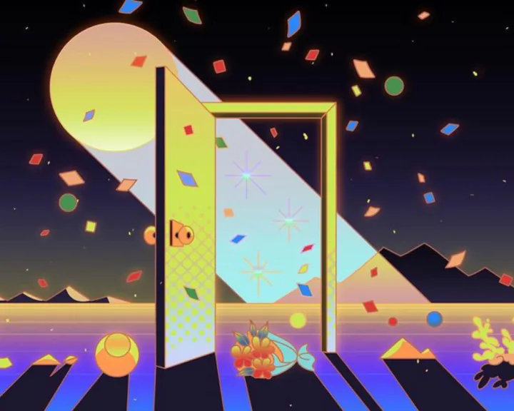 An open golden doorway reveals a colorful, surprising world beyond.